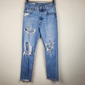 Levi's Premium 501 Button Fly Big E Distressed Ripped Jeans sz 26